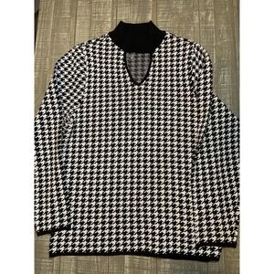 Inner‎ Circle Plaid Black and White Women's Sweater Size XL Turtleneck